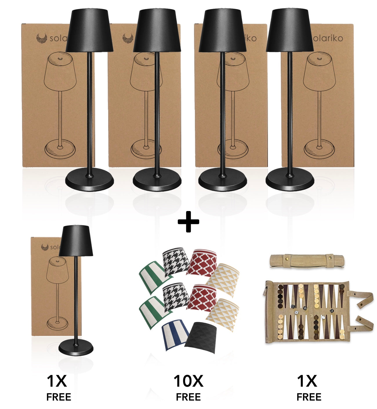 4 Lamps + 1 FREE Lamp + 10 FREE FunCovers ™ + 1 FREE Backgammon